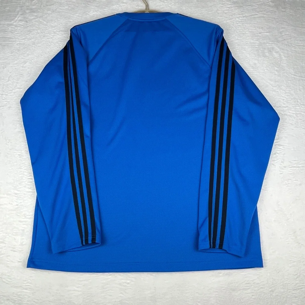 Adidas Long Sleeve Shirt Mens XL Blue 3-Stripe Performance Training Crew Neck‎
